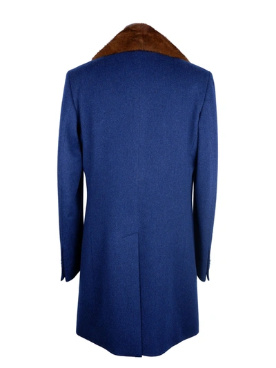 Shop Made In Italy Elegant Virgin Wool Coat With Mink Men's Fur In Blue