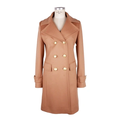Shop Made In Italy Elegant Beige Wool Coat With Golden Women's Buttons In Brown