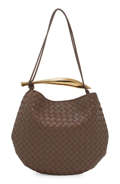 Shop Bottega Veneta Sardine Intrecciato Crossbody Bag In 2562 Taupe Grey-m Brass