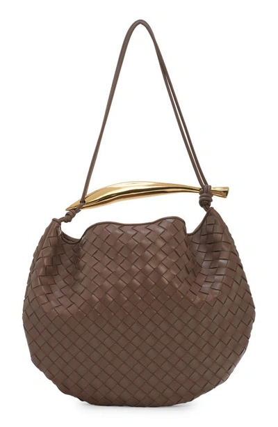 Shop Bottega Veneta Sardine Intrecciato Crossbody Bag In 2562 Taupe Grey-m Brass