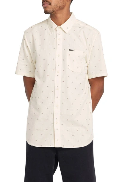 Shop Volcom Mistere Geo Print Short Sleeve Button-up Shirt In Dirty White