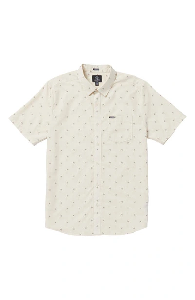 Shop Volcom Mistere Geo Print Short Sleeve Button-up Shirt In Dirty White