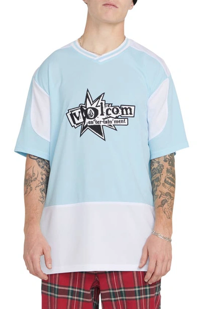Shop Volcom Ent Noa Deane Oversize V-neck Graphic T-shirt In Misty Blue