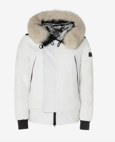 Shop Peuterey Elegant Four-pocket Jacket With Genuine Fox Fur Men's Hood In White