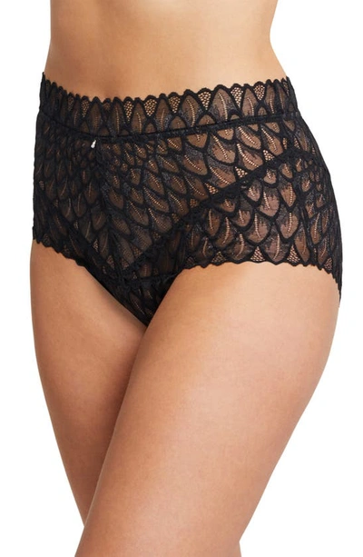 Shop Montelle Intimates Lacey High Waist Lace Briefs In Black