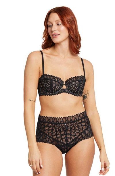 Montelle Intimates Lacey High Waist Lace Briefs In Black