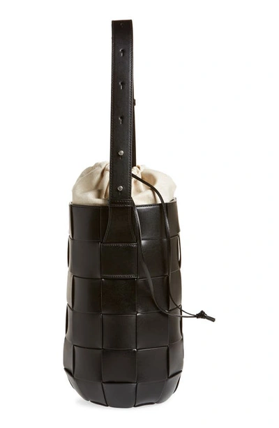 Shop Bottega Veneta Lantern Cassette Leather Bucket Bag In 8803 Black-silver