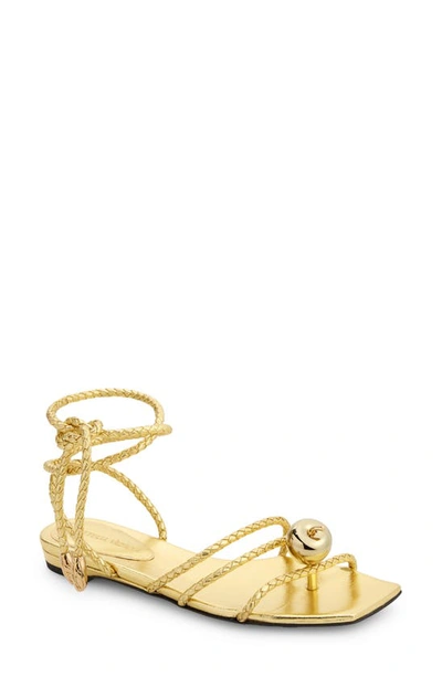 Shop Bottega Veneta Adam Ankle Wrap Flat Sandal In Gold