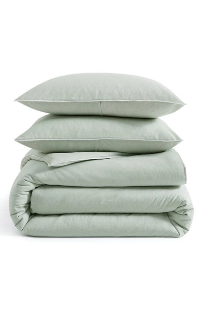 Shop Dkny Washed Linen Blend Duvet Cover & Sham Set In Sage