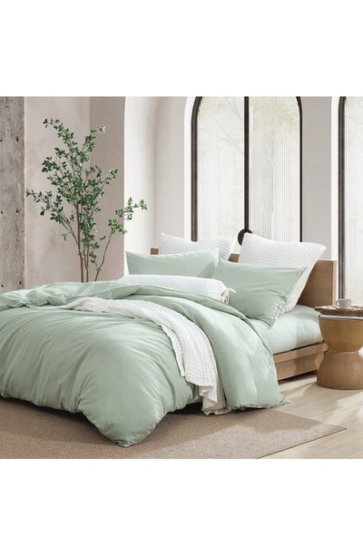 Shop Dkny Washed Linen Blend Duvet Cover & Sham Set In Sage