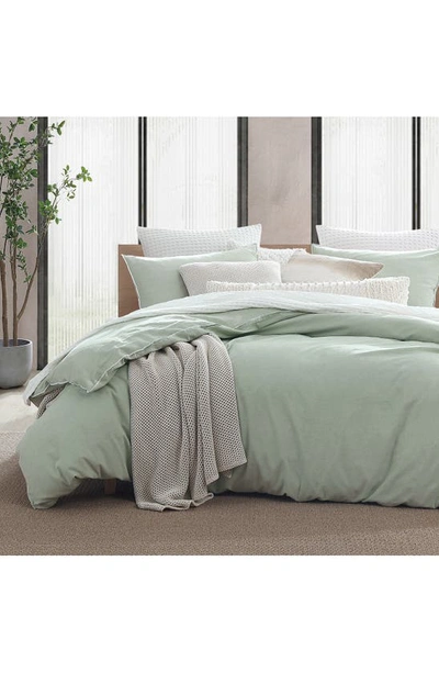 Shop Dkny Washed Linen Blend Duvet Cover & Sham Set In Sage