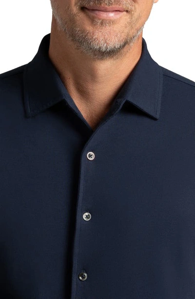 Shop Hypernatural El Capitan Supima® Cotton Blend Piqué Knit Button-up Shirt In Midnight Navy
