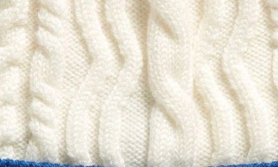 Shop Casablanca Logo Patch Stripe Cable Knit Merino Wool Beanie In White