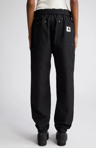 Shop Sacai Carhartt Wip Belted Cotton Canvas Pants In Black