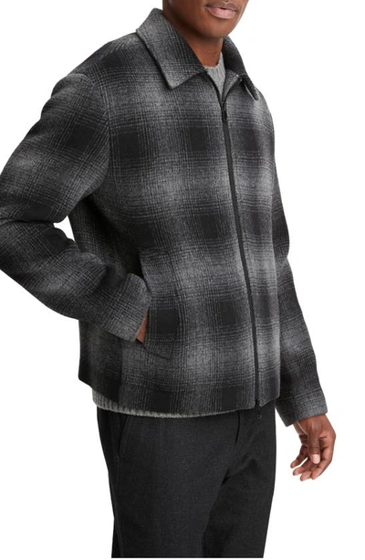 Shop Vince Plaid Wool Blend Zip-up Shirt Jacket In H Black/ H Grey