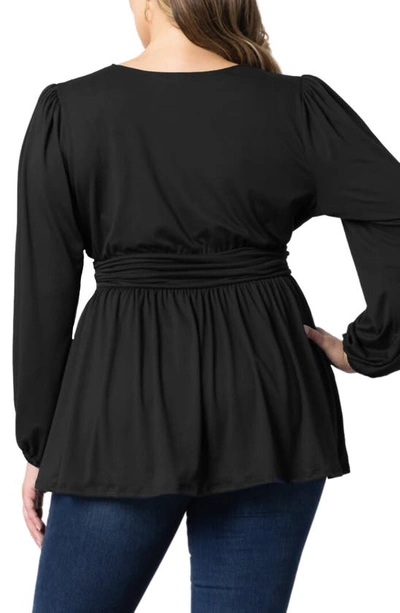 Kiyonna Plissé Puff Shoulder Top In Black