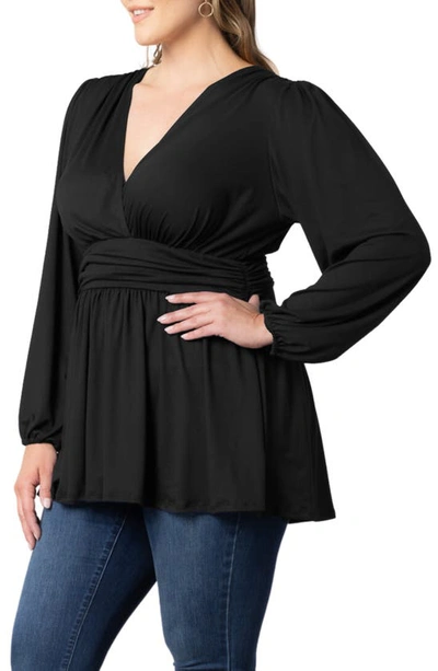 Kiyonna Plissé Puff Shoulder Top In Black