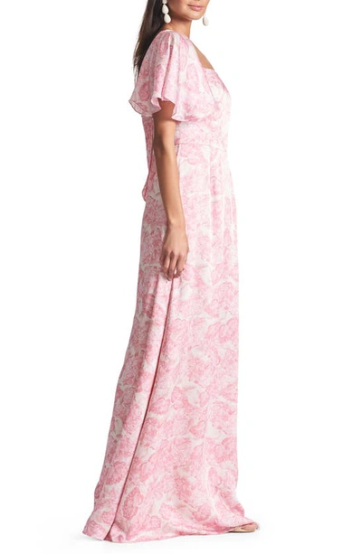 Shop Sachin & Babi Aurora Floral Square Neck Crinkle Georgette Gown In Rouge Damask Rose