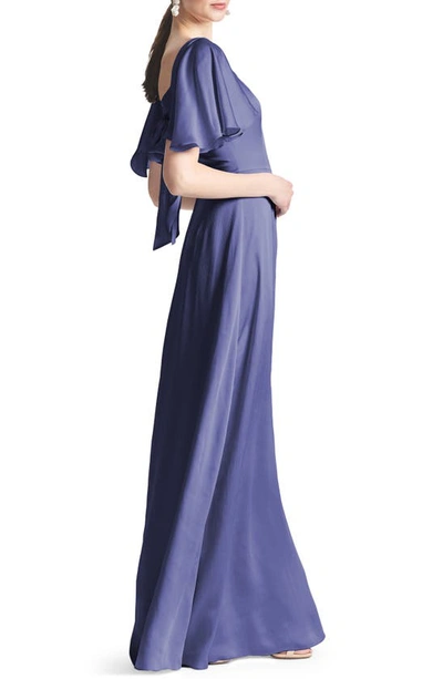 Shop Sachin & Babi Aurora Crinkle Georgette Gown In Deep Cobalt