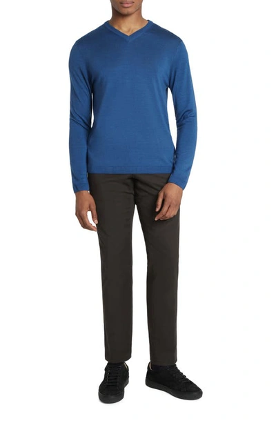 Shop Jack Victor Ramezay Wool Blend V-neck Sweater In Blue