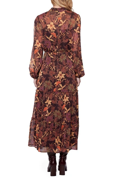 Shop Lost + Wander Wild Bergamot Floral Long Sleeve Dress In Burgundy