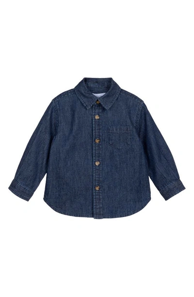 Shop Miles Baby Kids' Organic Cotton Chambray Button-up Shirt In Dark Blue Denim