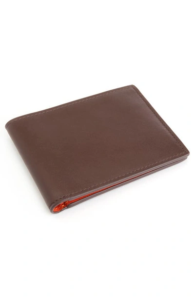 Shop Royce New York Personalized Rfid Leather Bifold Wallet In Brown Burnt Orange-silver Foil