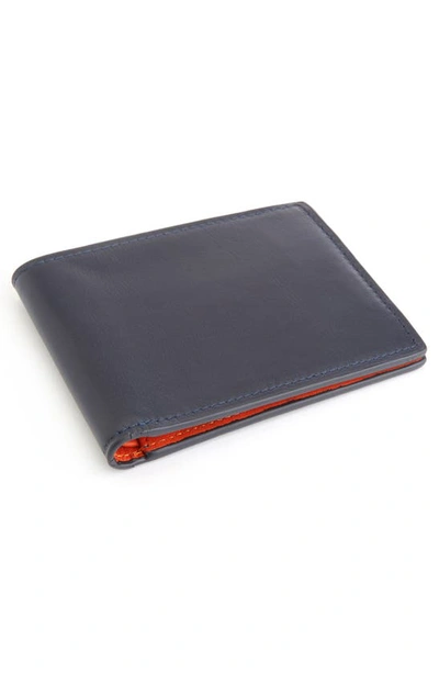 Shop Royce New York Personalized Rfid Leather Bifold Wallet In Navy Blue Burnt Orange-gold