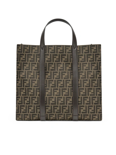 Shop Fendi Ff Jacquard Fabric Bag In Brown