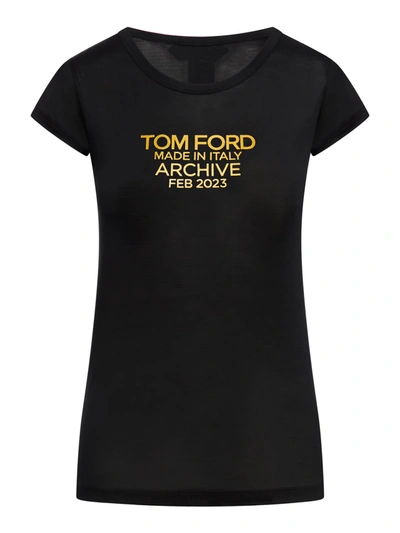 Shop Tom Ford Silk Jersey Fitted T-shirt With  Logo In Black