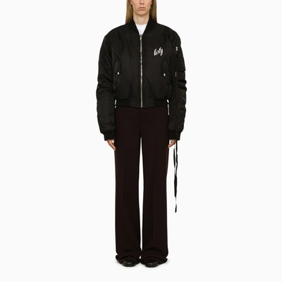 Shop Ann Demeulemeester | Black Cropped Nylon Bomber Jacket