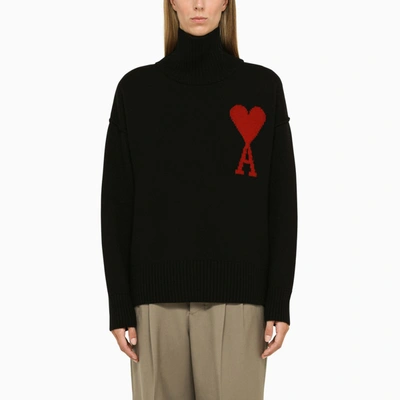 Shop Ami Alexandre Mattiussi Ami De Coeur Black Wool Turtleneck