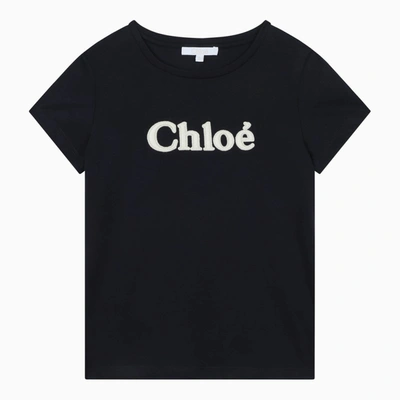 Shop Chloé Dark Blue Crew-neck T-shirt In Jersey