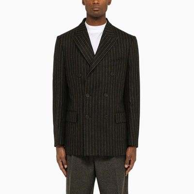 Shop Golden Goose | Grey Pinstripe Double-breasted Jacket