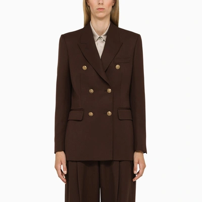 Shop Golden Goose Double-breasted Brown Jacket With Embossed Buttons
