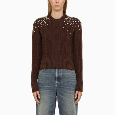 Shop Golden Goose Sassafras Wool Sweater With Rhinestones In Brown