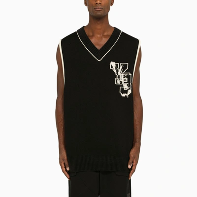 Shop Y-3 Black Knitted Waistcoat With Logo