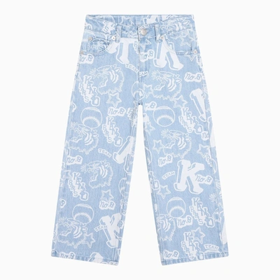 Shop Kenzo Light Blue/white Cotton Denim Jeans