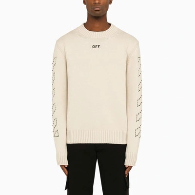 Shop Off-white ™ | Beige Crew-neck Sweater With Stitching