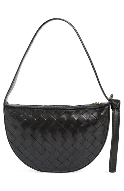Shop Bottega Veneta Mini Knot Intrecciato Shoulder Bag In 8425 Black-gold