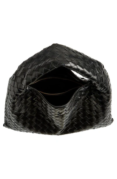 Bottega Veneta Hop Intrecciato Leather Shoulder Bag In 1019 Black-m Brass