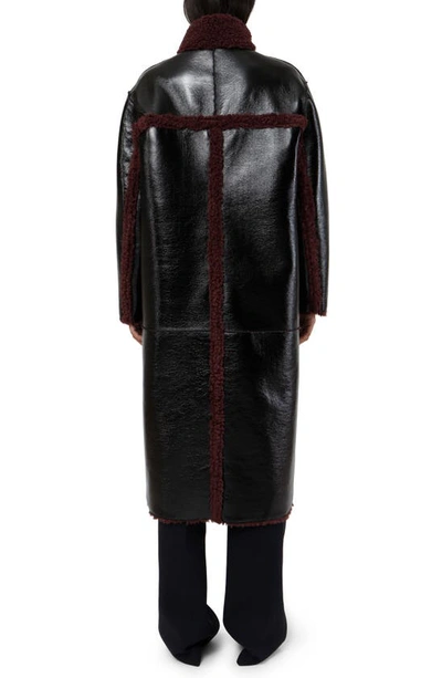 Shop Apparis Tilly Patent Faux Leather & Faux Shearling Reversible Coat In Noir/ Burgundy