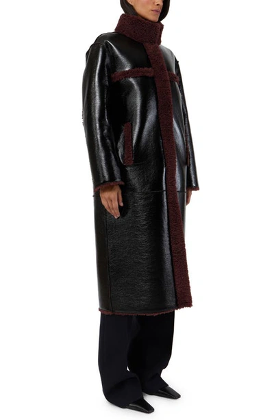 Shop Apparis Tilly Patent Faux Leather & Faux Shearling Reversible Coat In Noir/ Burgundy