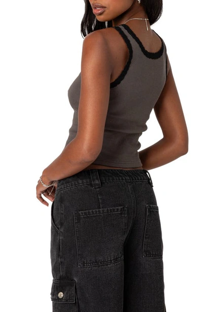 Edikted Alix Lace Rib Crop Tank In Gray