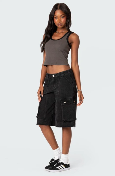 Edikted Alix Lace Rib Crop Tank In Gray