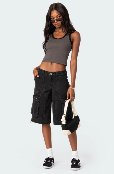 Edikted Alix Lace Rib Crop Tank In Gray