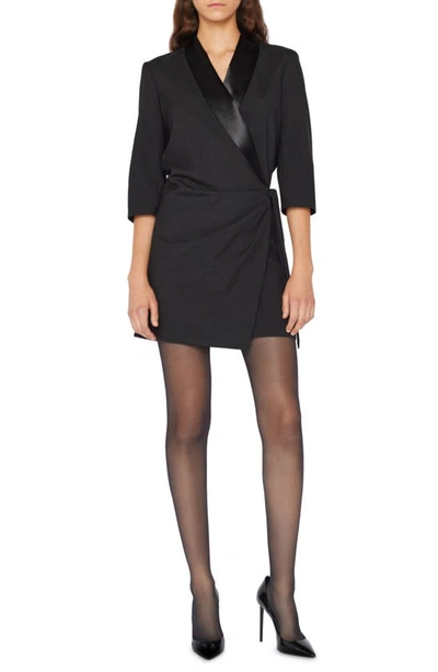 Shop Frame Tuxedo Wrap Wool Minidress In Noir