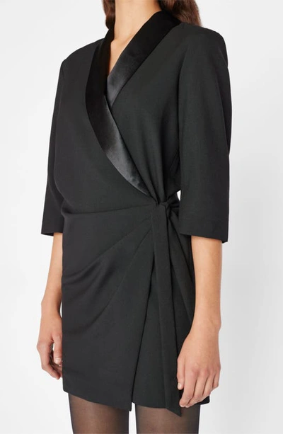 Shop Frame Tuxedo Wrap Wool Minidress In Noir