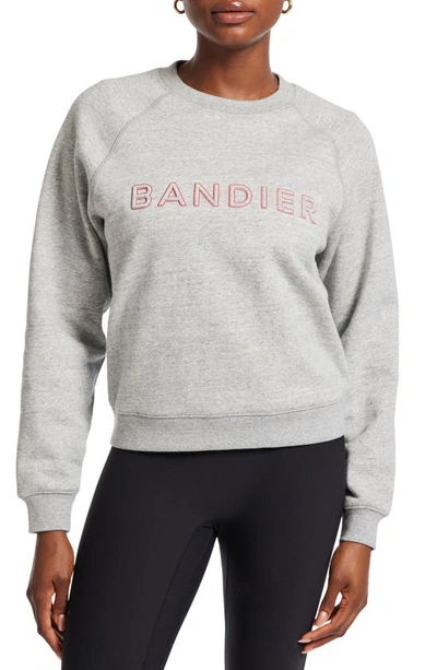 Shop Bandier Logo Crewneck Sweatshirt In Heather Ash/ Virtual Pink