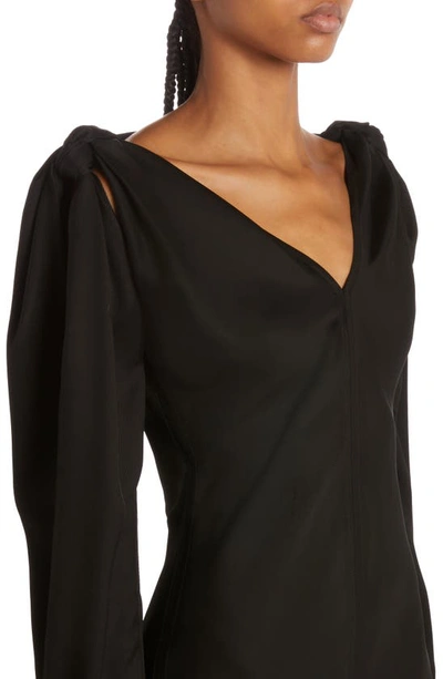 Shop Bottega Veneta Knotted Shoulder Long Sleeve Drill Dress In 1000 Black